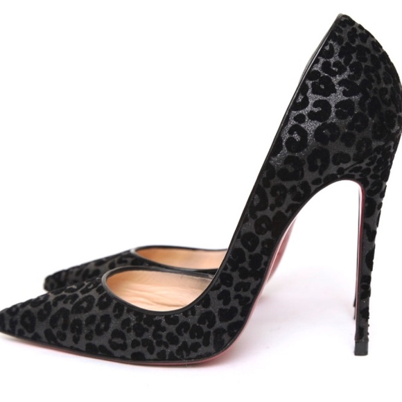 CHRISTIAN LOUBOUTIN Black Pumps D'Orsay IRIZA Leopard Velvet Fabric 37.5 $800 - Picture 5 of 16